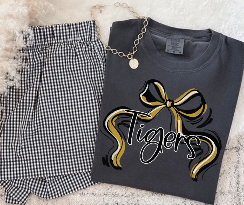 Tigers - Vegas Gold/Black (Ribbon Sports Bow School Spirit) - DTF