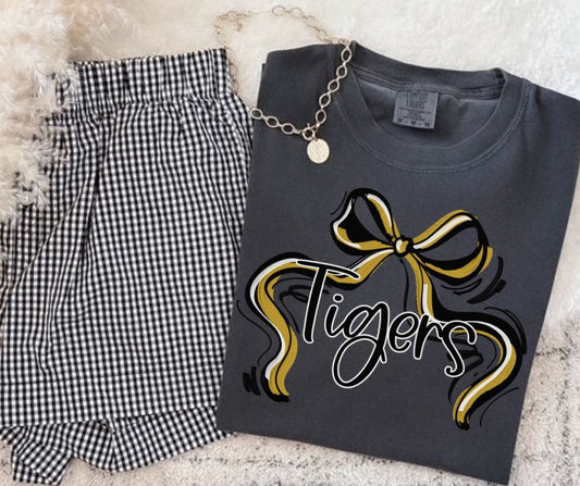 Tigers - Vegas Gold/Black (Ribbon Sports Bow School Spirit) - DTF