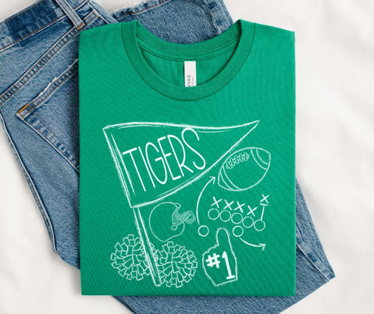 Tigers - White (Go Team Doodle Mascot) - DTF