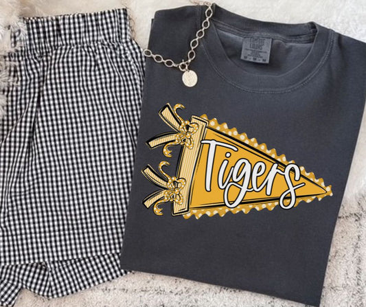 Tigers - Yellow Gold/White (Prepster Pennant Mascot) - DTF