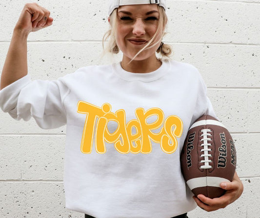 Tigers - Yellow Gold (Funky Doodle Colored Mascot) - DTF
