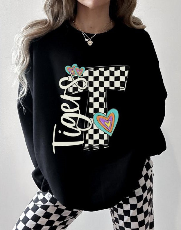 Tigers - Heart (Retro Checkerboard Mascot) - DTF