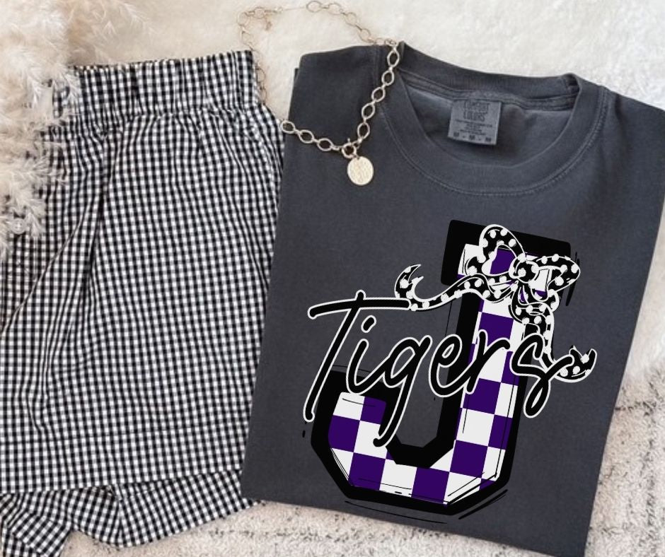 Tigers (J) - Purple/Black (Checkered Coquette Mascot)  - DTF