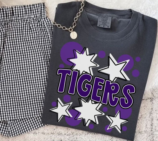 Tigers - Purple/White (Bubbles & Stars Mascot) - DTF