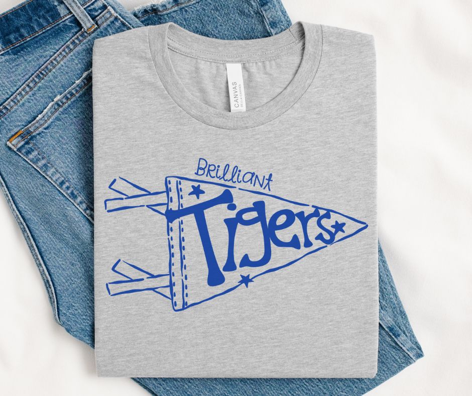 Tigers - Royal Blue School/Team Name (Flag Pennant Mascot) - DTF