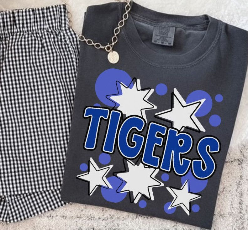 Tigers - Royal Blue/White (Bubbles & Stars Mascot) - DTF