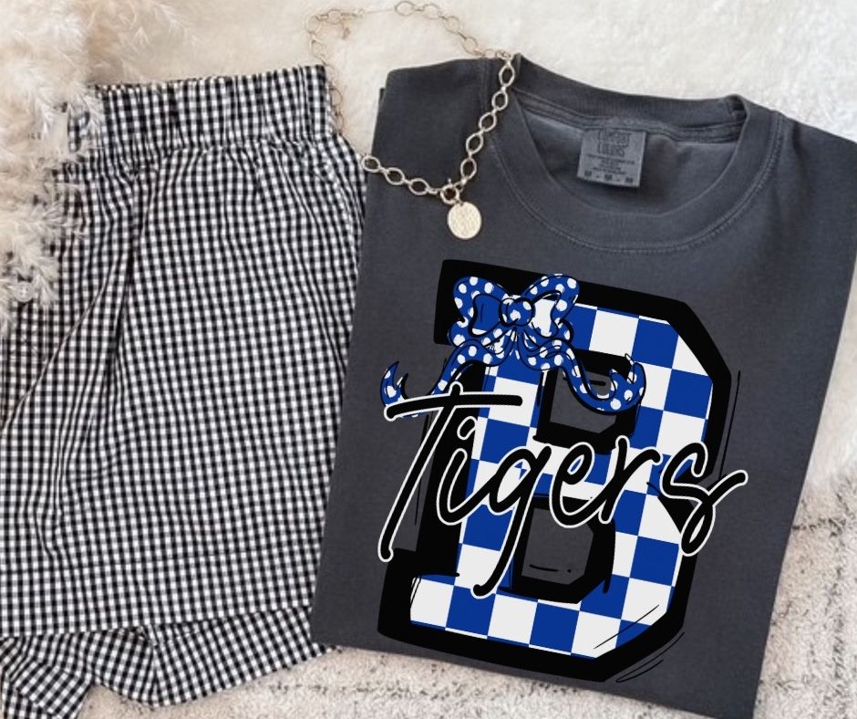 Tigers (B) - Royal Blue (Checkered Coquette Mascot)  - DTF