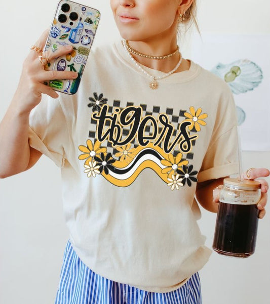 Tigers - Yellow Gold/Black (Boho Wave Team Colors Mascot) - DTF