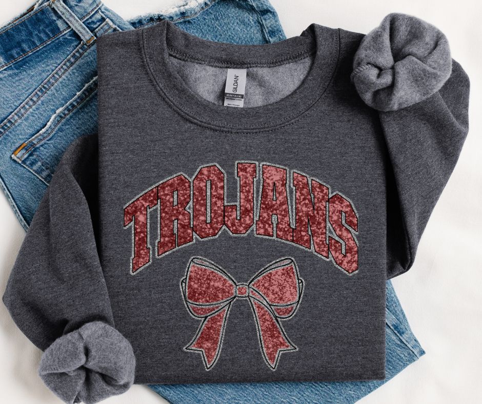Trojans - Maroon/Silver (Collegiate Glitter Bow) - DTF