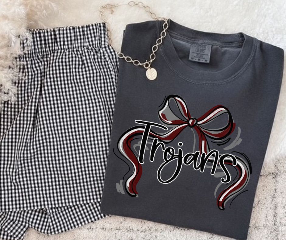 Trojans - Maroon/Gray (Ribbon Sports Bow School Spirit) - DTF