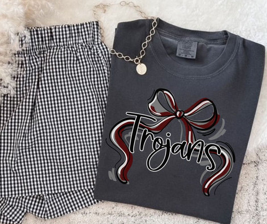 Trojans - Maroon/Gray (Ribbon Sports Bow School Spirit) - DTF