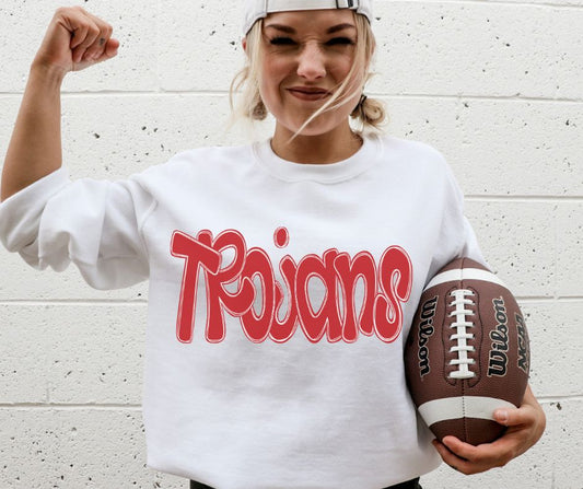 Trojans - Red (Funky Doodle Colored Mascot) - DTF