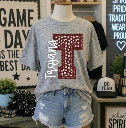 Trojans - Maroon Letter T dots (Letterman Stitch Mascot) - DTF