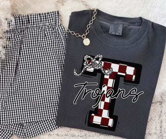 Trojans - Maroon/Gray (Checkered Coquette Mascot)  - DTF