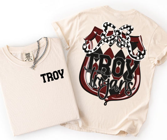 Trojans - Troy/Maroon/Bow (School Crest Mascots 2-in-1 front/back) - DTF