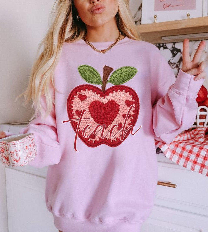 Teach Apple Valentine (Faux Embroidery) - DTF