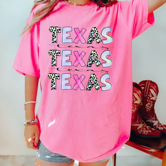 Texas leopard pastel pattern state - DTF