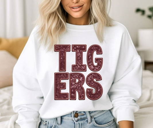 Tigers (Maroon - Sequins/Embroidery look) - DTF