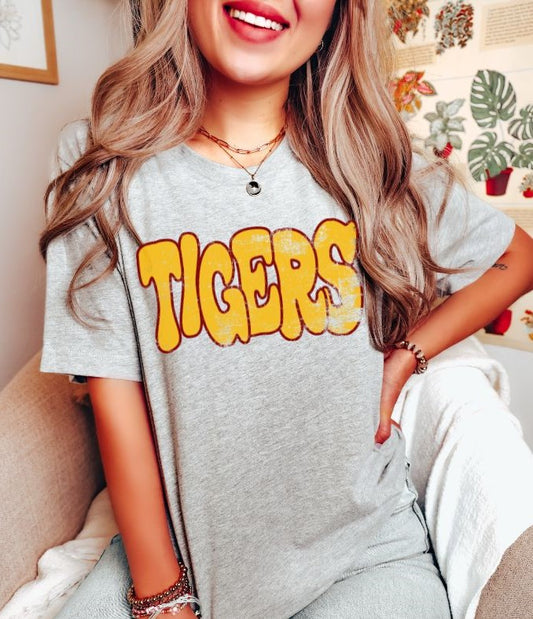 Tigers (wonky grunge- gold/maroon) - DTF