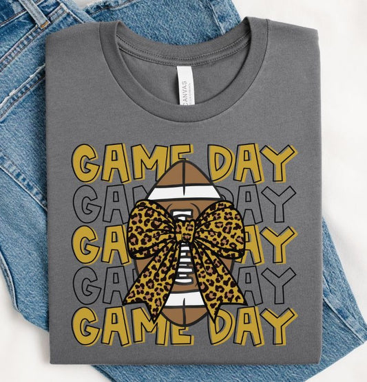 Game Day Football (Vegas Gold with Leopard Bow) - DTF