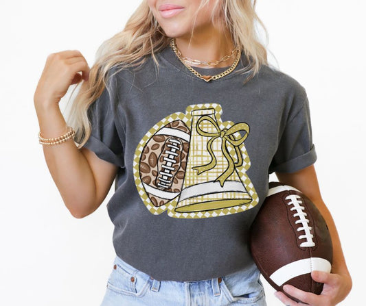 Megaphone & Football Leopard Check (Vegas Gold) - DTF