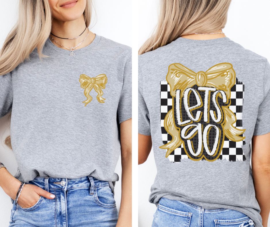 Let's Go Bow - Vegas Gold/Black (2-in-1 (front pocket/back design) - DTF