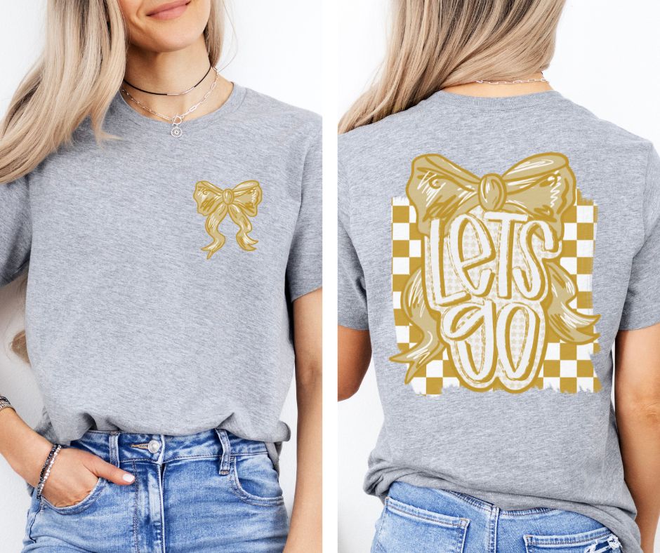 Let's Go Bow - Vegas Gold/White (2-in-1 (front pocket/back design) - DTF