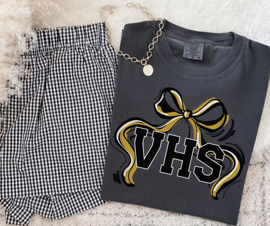 VHS - Vegas Gold/Black (Ribbon Sports Bow School Spirit) - DTF