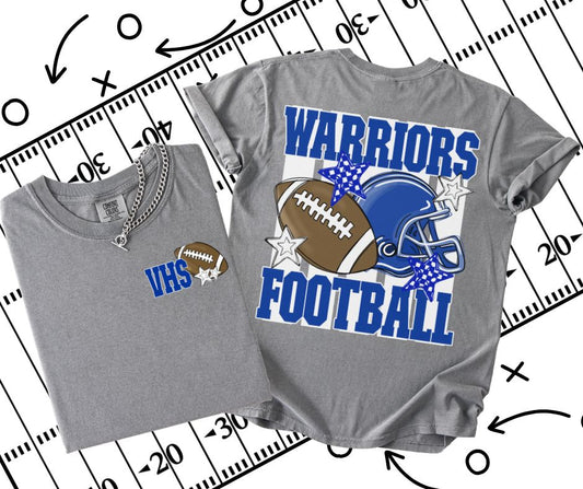 Warriors - VHS - Royal Blue/White (Football Stripes Mascot 2-in-1 front/back design) - DTF