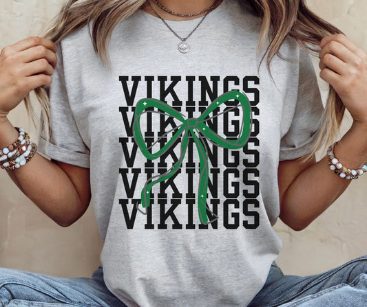 Vikings - Kelly Green/Black (Stacked Coquette Bow)  - DTF