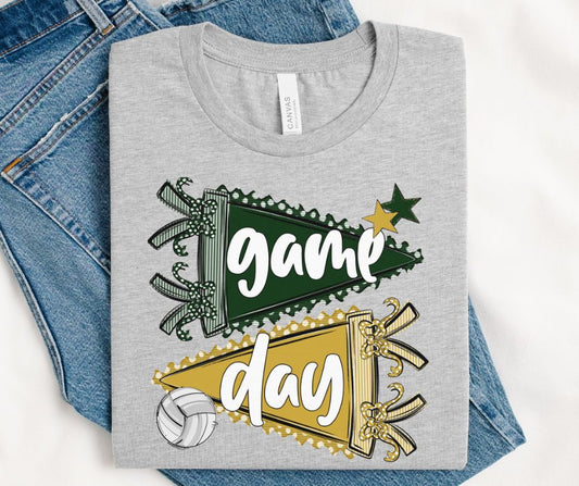Game Day Sports Pennant  - Volleyball (Prepster Dark Green/Vegas Gold) - DTF