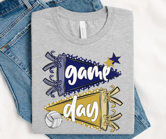 Game Day Sports Pennant  - Volleyball (Prepster Navy/Vegas Gold) - DTF