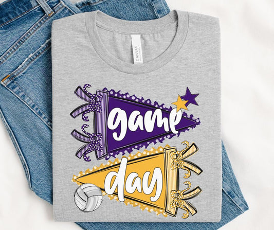 Game Day Sports Pennant  - Volleyball (Prepster Purple/Yellow Gold) - DTF
