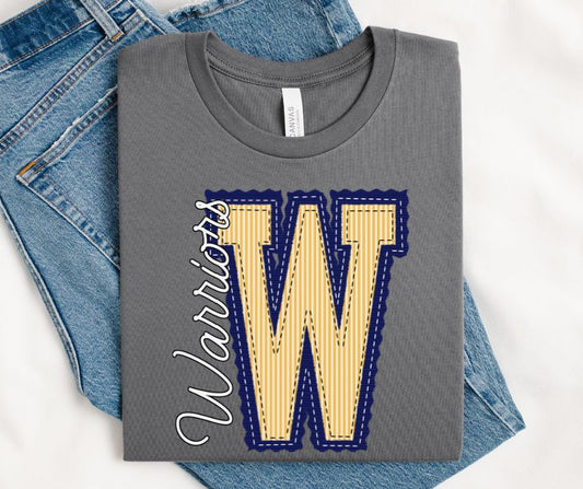 W - Warriors - Navy/Yellow Gold (Prepster Mascot) - DTF