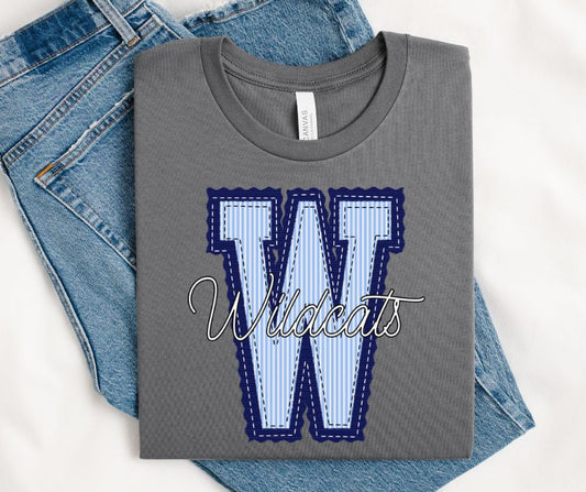 W - Wildcats - Columbia Blue/Navy (Prepster Mascot) - DTF