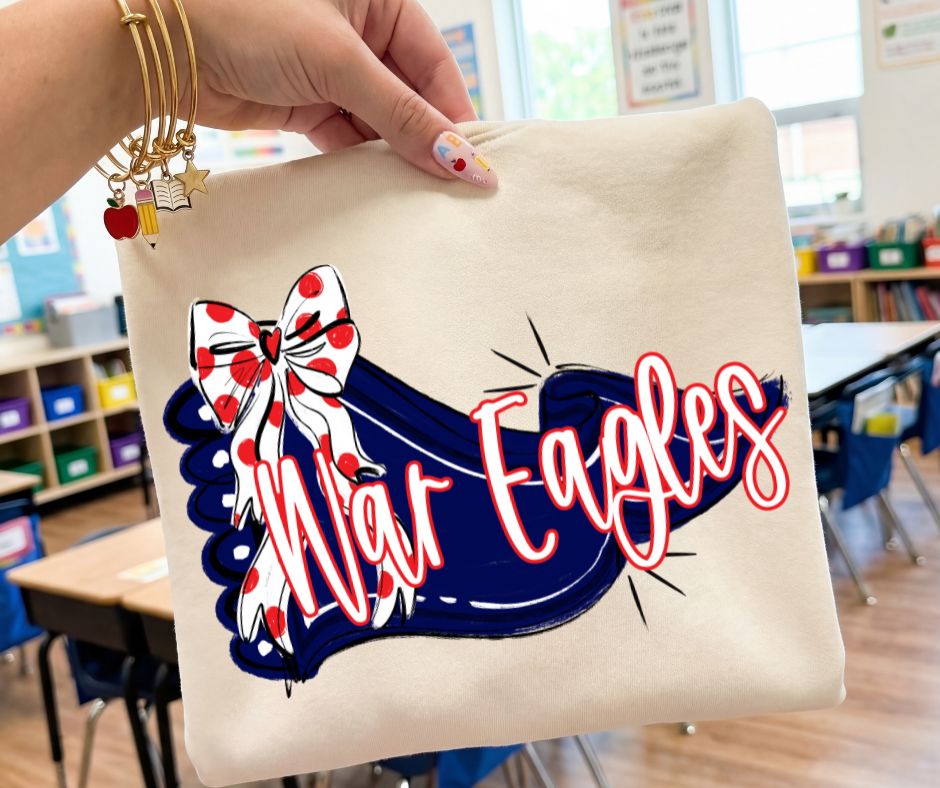 War Eagles - Navy/Red (Scalloped Pennant Bow Accent Mascot) - DTF