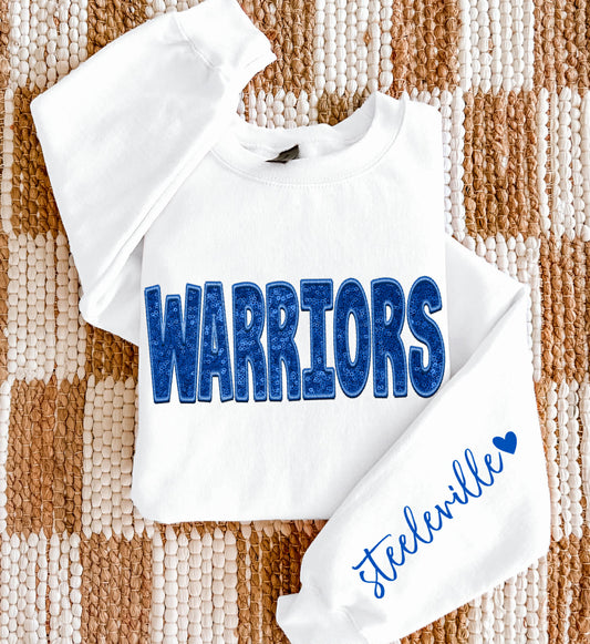 Warriors - Steeleville/Royal Blue (Sequins/Embroidery look) - DTF