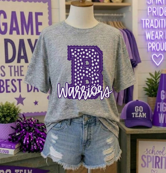 Warriors - Purple Letter B dots (Letterman Stitch Mascot) - DTF