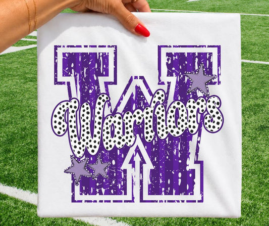 Warriors - Purple/White (Varsity Stripes & Dots Mascot) - DTF