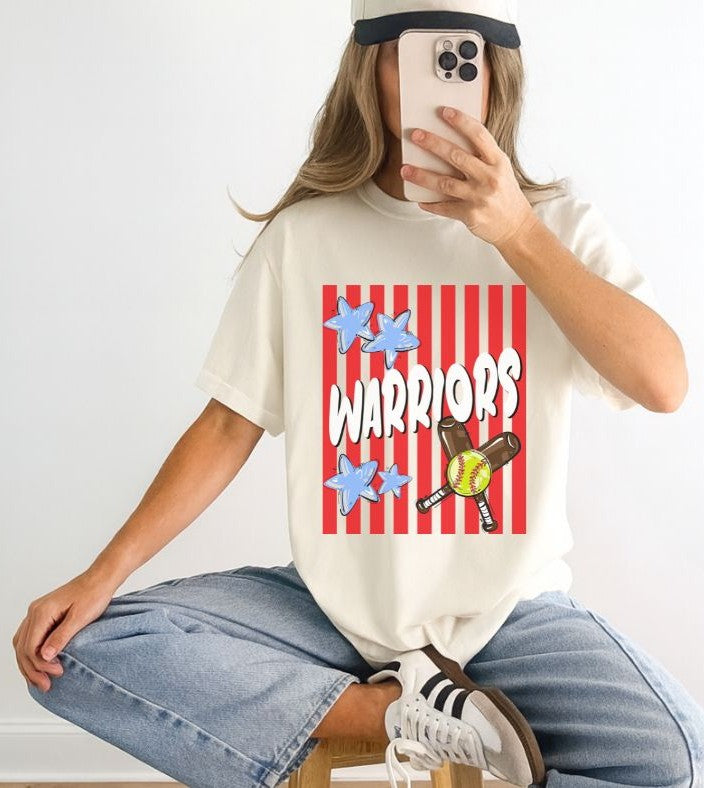 Warriors - Red/Columbia Blue/Softball (Stars and Stripes Mascot) - DTF (Copy)