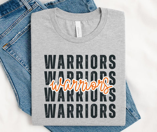 Warriors - Orange/Black (Stacked Distressed Mascots) - DTF