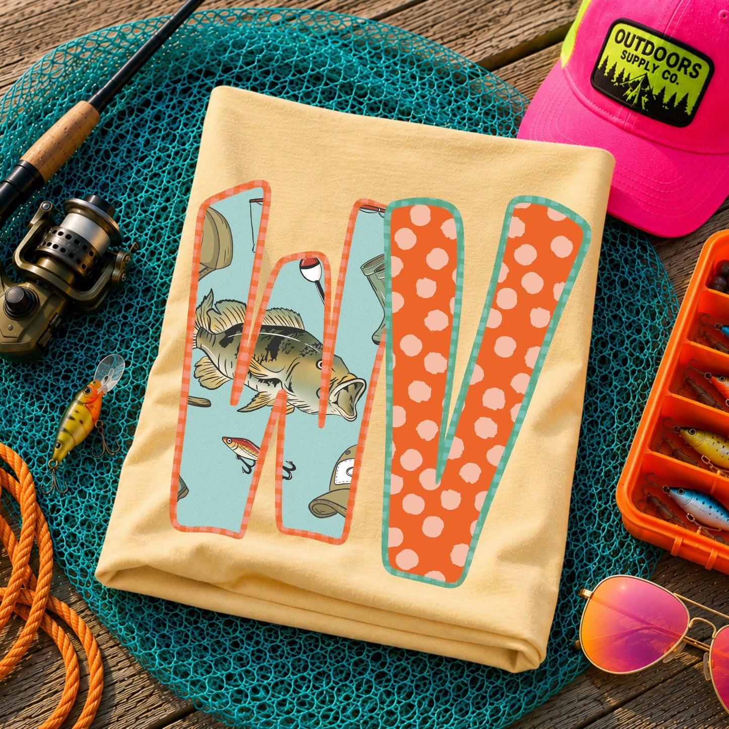 WV (Bass Fishing Polka Dots State Abbreviations) - DTF