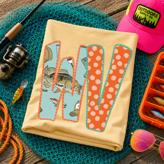 WV (Bass Fishing Polka Dots State Abbreviations) - DTF