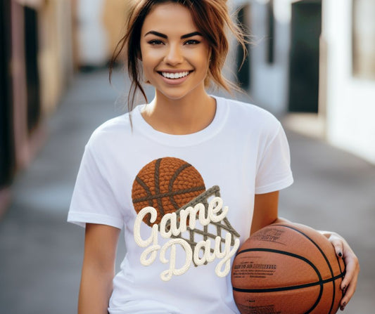 Game Day Basketball (White - Faux Yarn) - DTF
