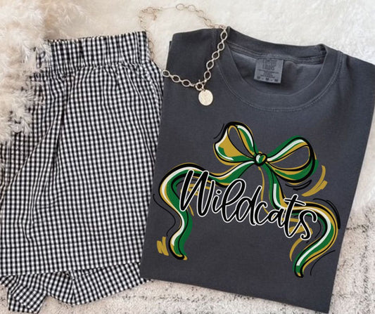 Wildcats - Kelly Green/Vegas Gold (Ribbon Sports Bow School Spirit) - DTF