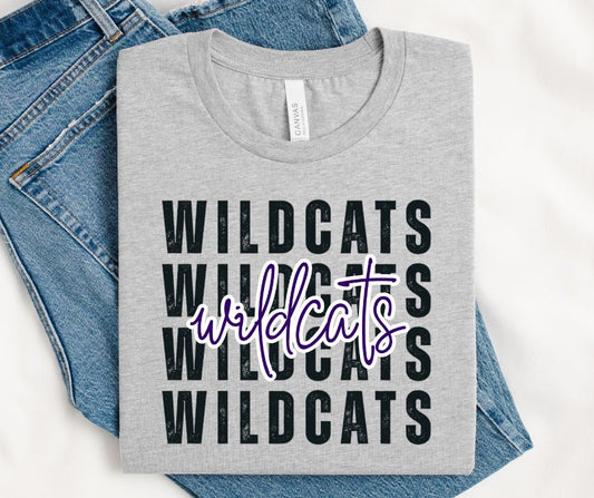 Wildcats - Purple/Black (Stacked Distressed Mascots) - DTF