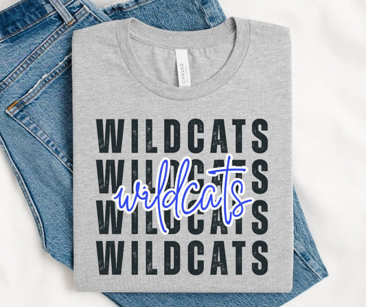 Wildcats - Royal Blue/Black (Stacked Distressed Mascots) - DTF