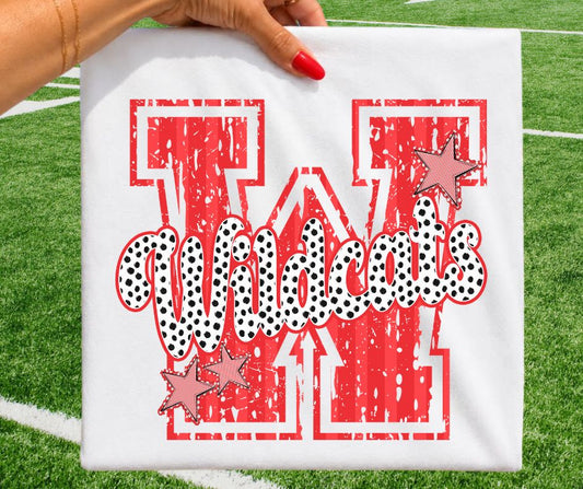 Wildcats - Red/White (Varsity Stripes & Dots Mascot) - DTF