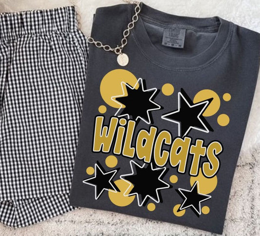 Wildcats - Yellow Gold/Black (Bubbles & Stars Mascot) - DTF