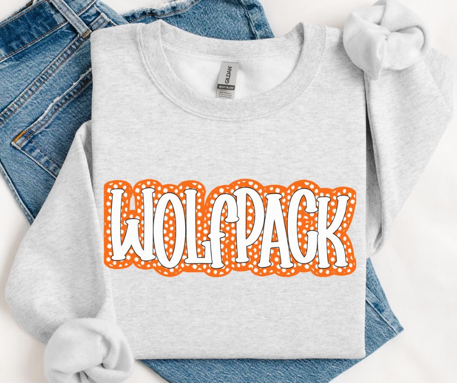 Wolfpack - White/Orange (Polka Dot Stack Mascots) - DTF